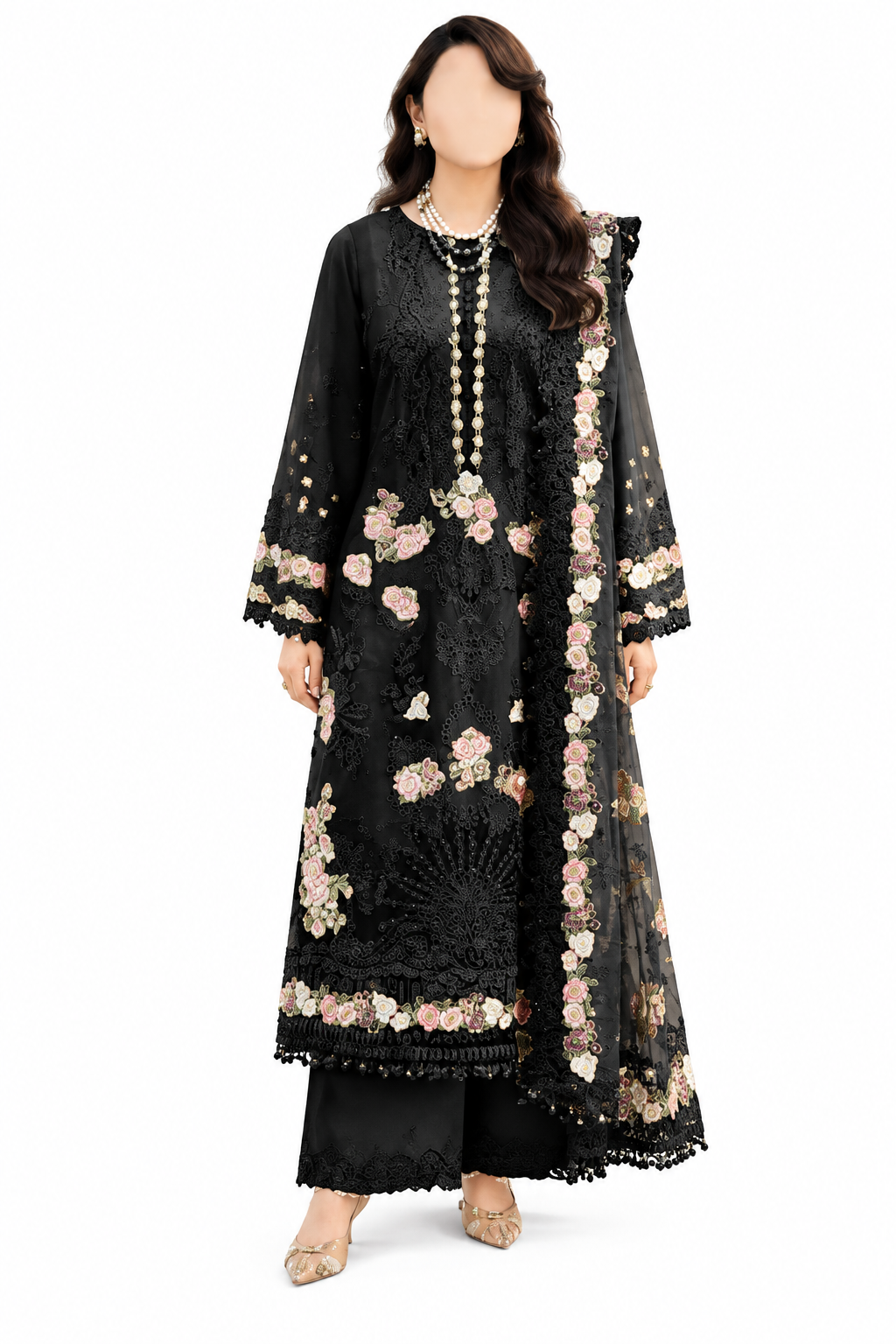 Noor Midnight Black Floral Kurta Set