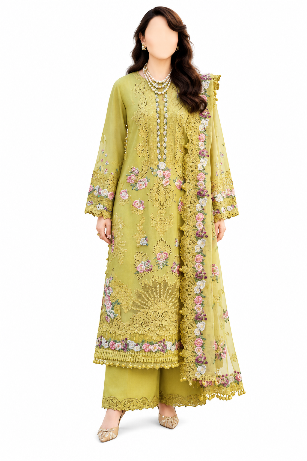 Sufi Lime Pastel Embroidered Suit Set