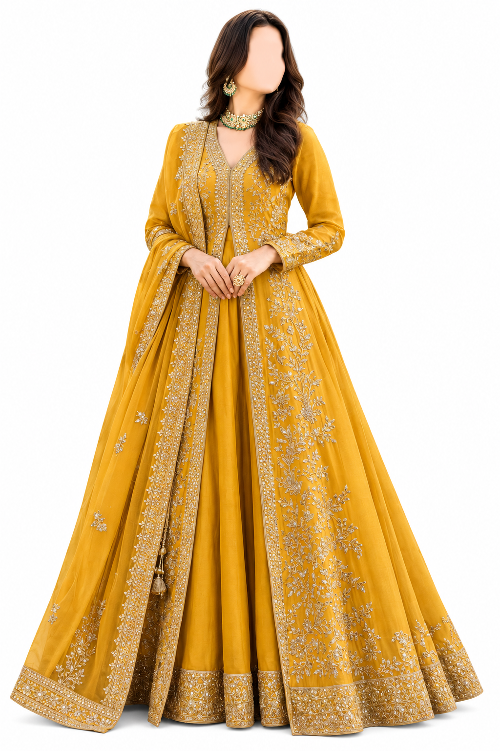 Sitara Haldi Gold Embroidered Jacket Gown