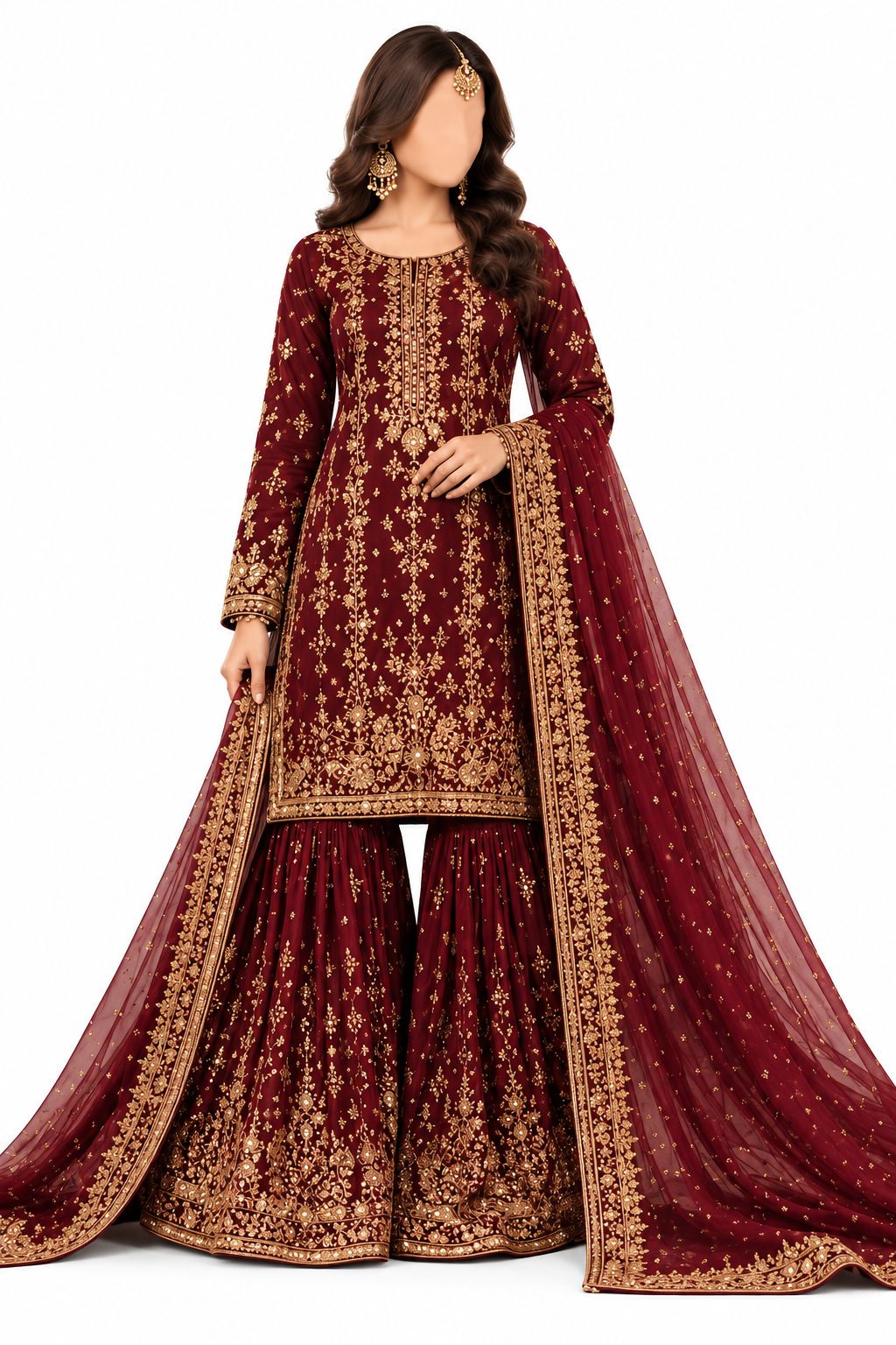 Zeenat Crimson Wine Festive Sharara Set
