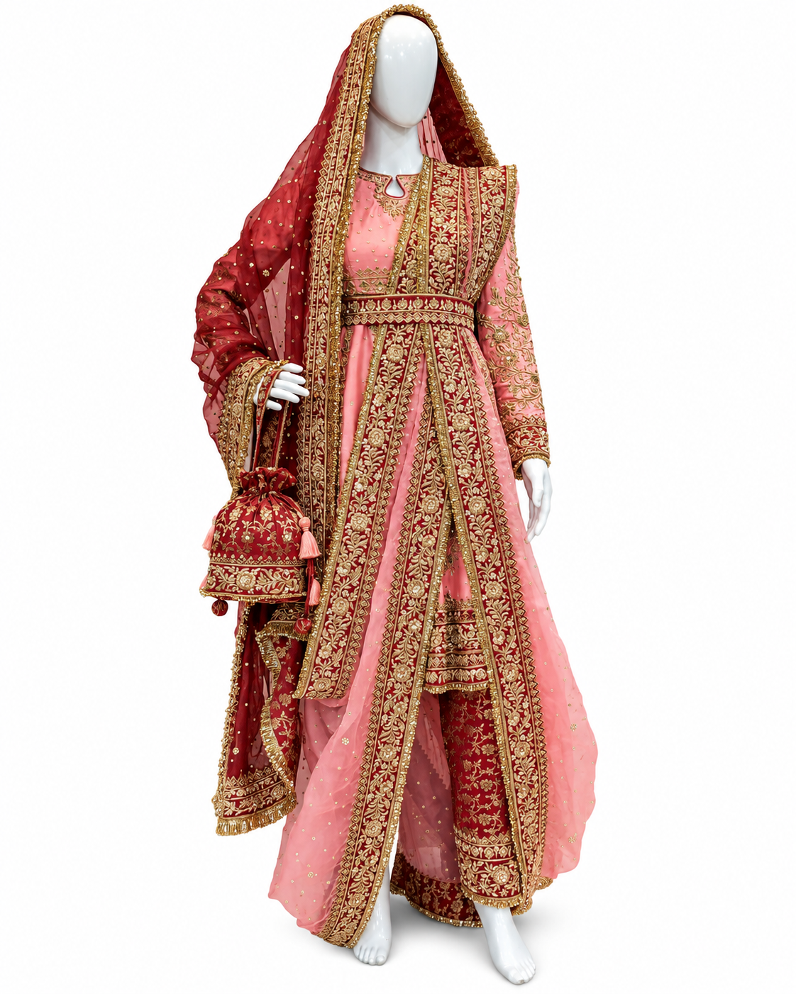Haya Royal Crimson & Blush Bridal Trousseau Ensemble