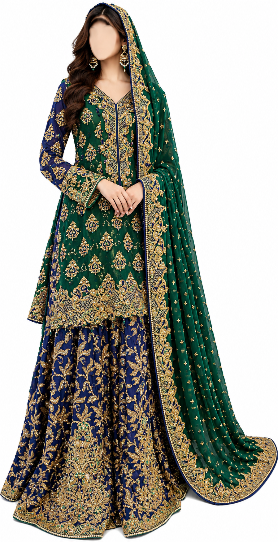 Inaya Emerald & Royal Navy Kalidar Bridal Sharara