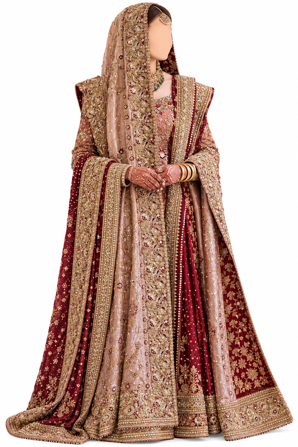 Zeenat Royal Blush & Wine Velvet Bridal Lehenga